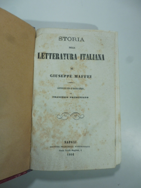 Storia della letteratura italiana di Giuseppe Maffei continuata sino ai nostri giorni da Francesco Prudenzano